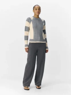 Object Pullover & Sweatshirts*OBJMEG LS LO O-NECK CABLE KNIT DIV Medium Grey Melange