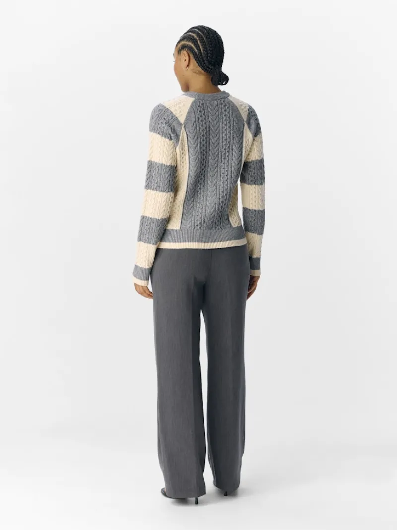Object Pullover & Sweatshirts*OBJMEG LS LO O-NECK CABLE KNIT DIV Medium Grey Melange