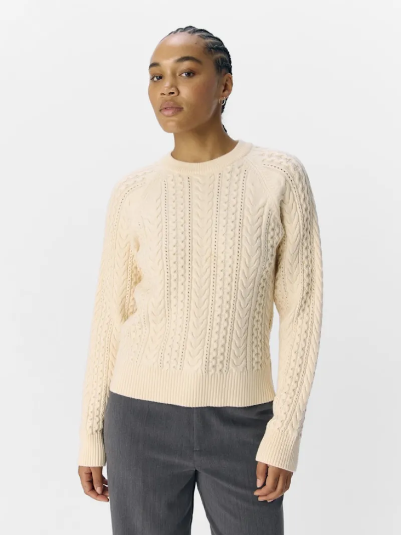Object Pullover & Sweatshirts*OBJMEG LS LO O-NECK CABLE KNIT DIV sandshell