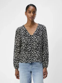 Object Blusen*OBJMILA RE L/S V-NECK TOP NOOS sandshell