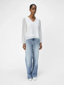 Object Blusen*OBJMILA RE L/S V-NECK TOP NOOS Cloud Dancer