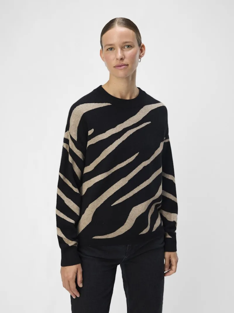 Object Pullover & Sweatshirts*OBJRAY LO L/S KNIT PULLOVER AOP NOOS black5