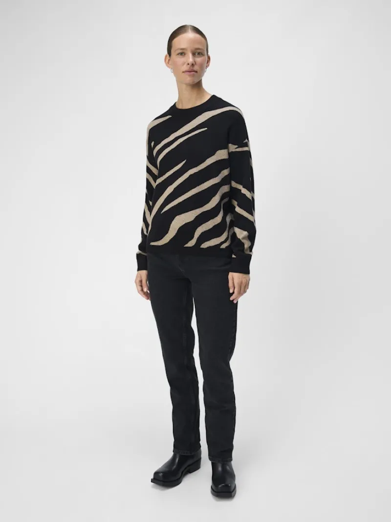 Object Pullover & Sweatshirts*OBJRAY LO L/S KNIT PULLOVER AOP NOOS black5