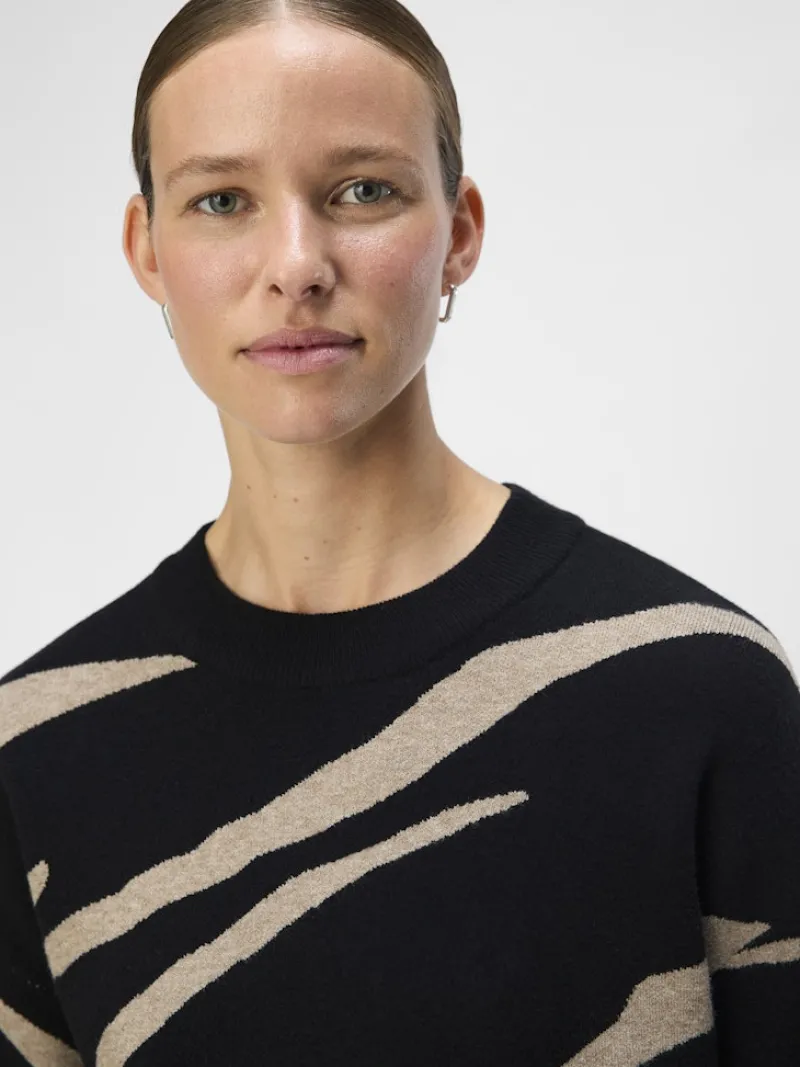 Object Pullover & Sweatshirts*OBJRAY LO L/S KNIT PULLOVER AOP NOOS black5