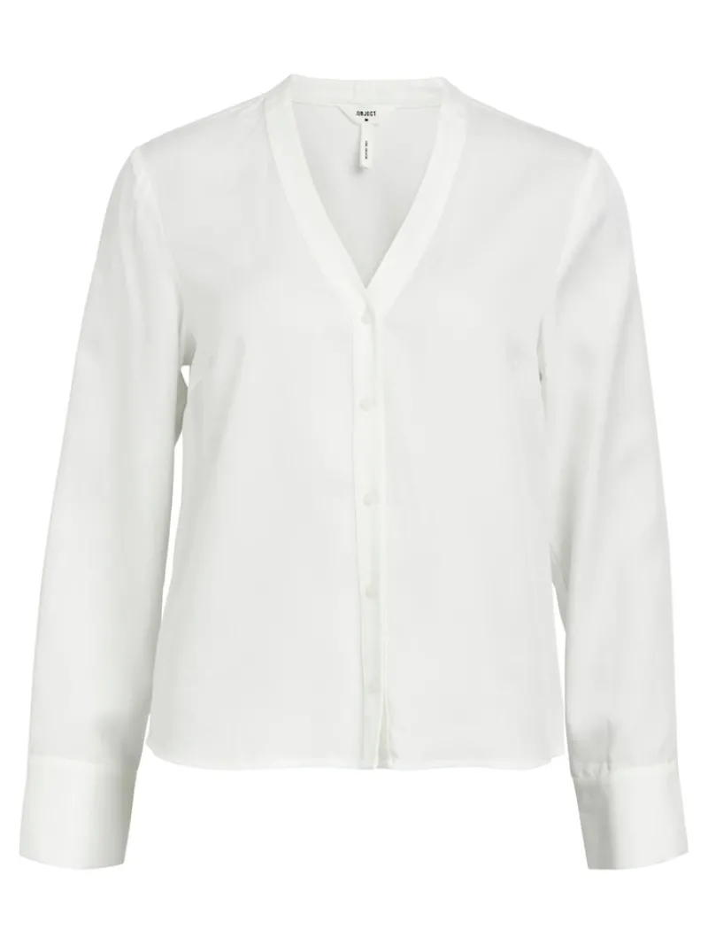 Object Blusen*OBJTILDA L/S V-NECK SHIRT NOOS Cloud Dancer