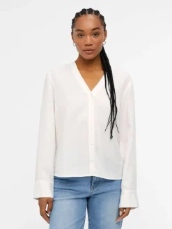 Object Blusen*OBJTILDA L/S V-NECK SHIRT NOOS Cloud Dancer