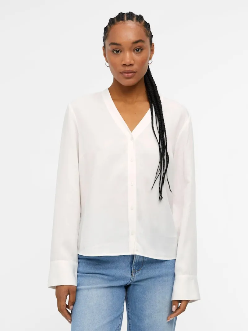 Object Blusen*OBJTILDA L/S V-NECK SHIRT NOOS Cloud Dancer