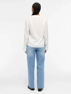 Object Blusen*OBJTILDA L/S V-NECK SHIRT NOOS Cloud Dancer
