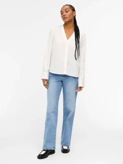 Object Blusen*OBJTILDA L/S V-NECK SHIRT NOOS Cloud Dancer