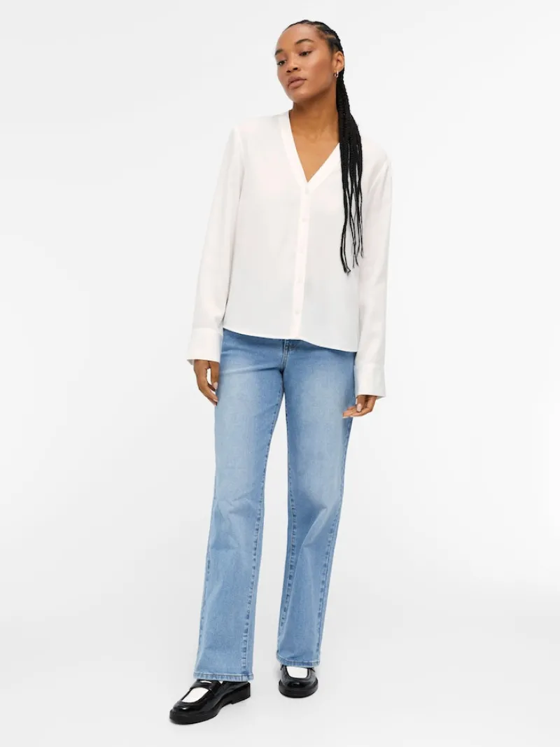 Object Blusen*OBJTILDA L/S V-NECK SHIRT NOOS Cloud Dancer