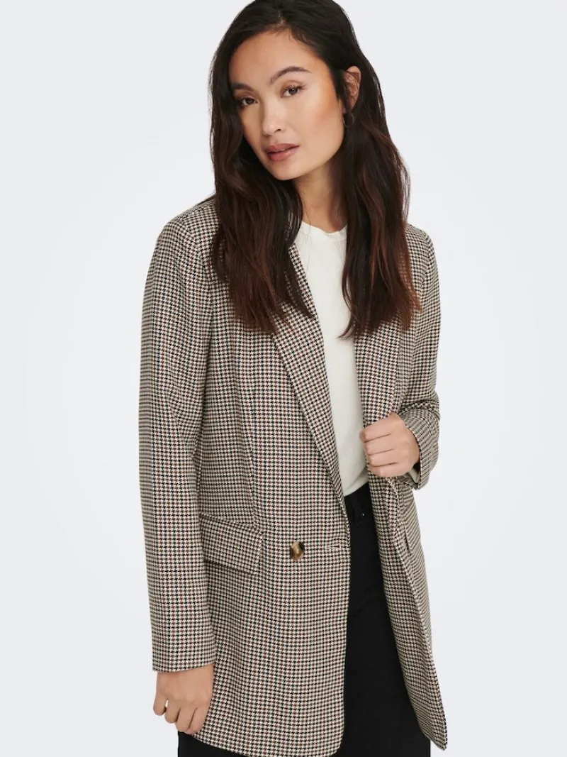 Only Jacken*ONLADISON L/S CHECK BLAZER TLR OS NOOS white sand