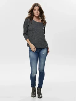 Only Shirts*ONLALBA 3/4 TOP JRS NOOS Dark Grey Melange