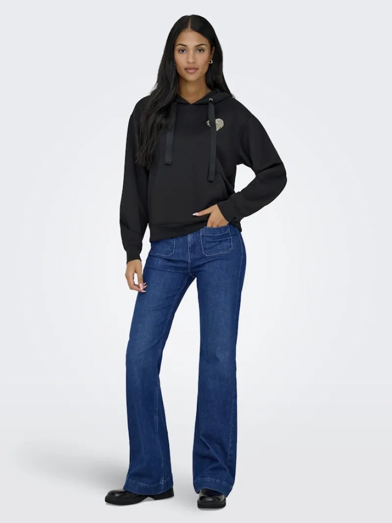 Only Pullover & Sweatshirts*ONLALINA L/S PRINT HOOD SWT Black