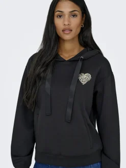 Only Pullover & Sweatshirts*ONLALINA L/S PRINT HOOD SWT Black