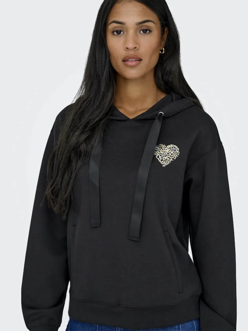 Only Pullover & Sweatshirts*ONLALINA L/S PRINT HOOD SWT Black