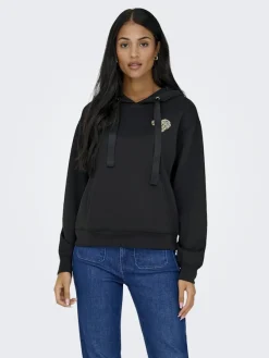 Only Pullover & Sweatshirts*ONLALINA L/S PRINT HOOD SWT Black