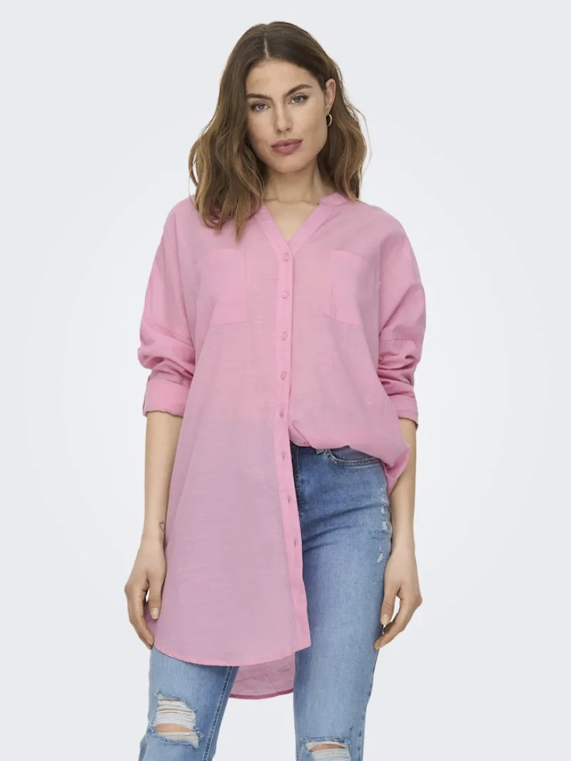 Only Blusen*ONLAPELDOORN SOLID V-NECK L/S SHIRT NOOS begonia pink