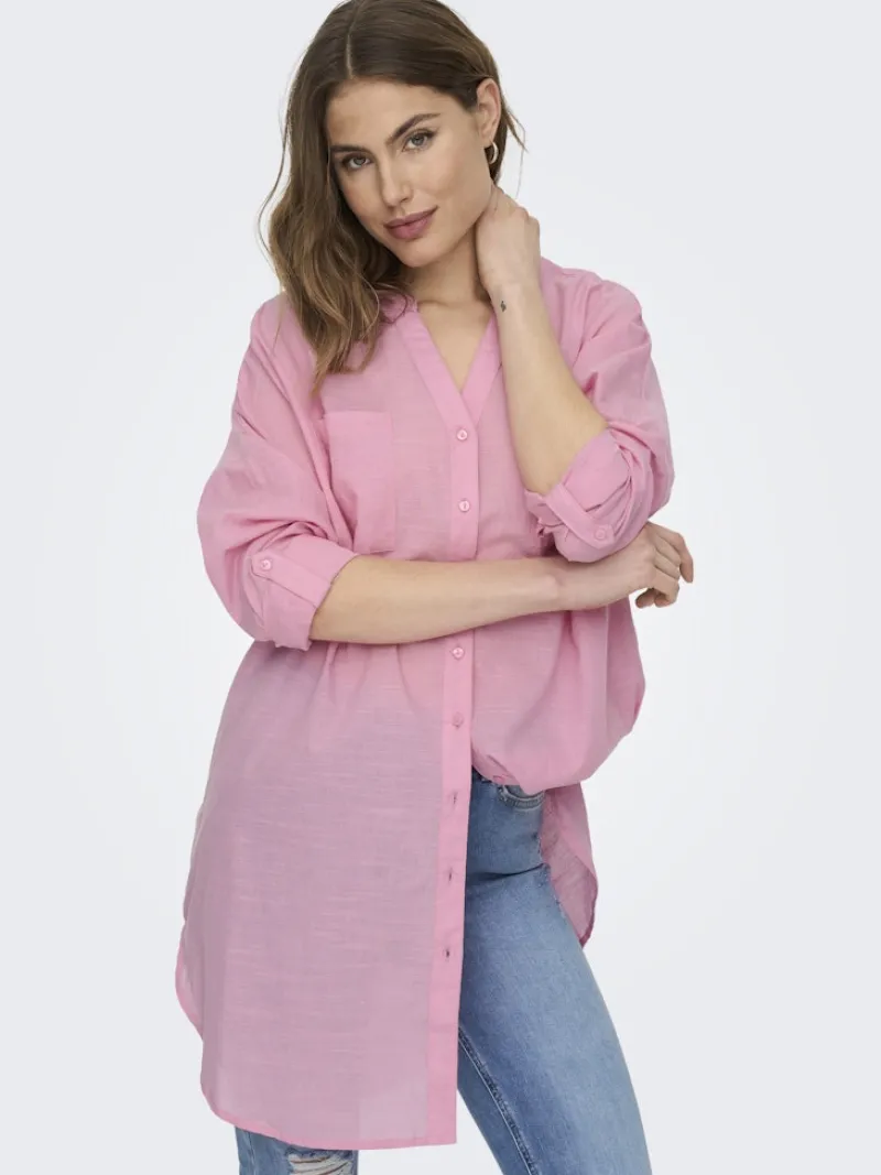 Only Blusen*ONLAPELDOORN SOLID V-NECK L/S SHIRT NOOS begonia pink