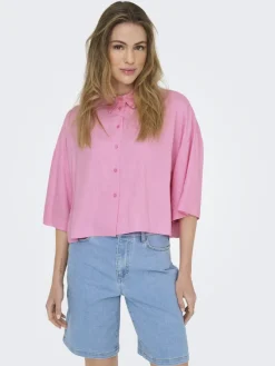 Only Blusen*ONLASTRID LIFE 2/4 CROP SHIRT WVN NOOS begonia pink