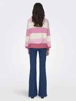 Only Pullover & Sweatshirts*ONLATIA L/S STRIPE PULLOV KNT NOOS pink lady
