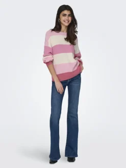 Only Pullover & Sweatshirts*ONLATIA L/S STRIPE PULLOV KNT NOOS pink lady