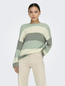 Only Pullover & Sweatshirts*ONLATIA L/S STRIPE PULLOV KNT NOOS silt green