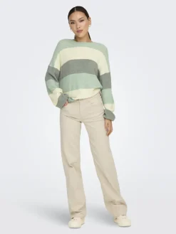 Only Pullover & Sweatshirts*ONLATIA L/S STRIPE PULLOV KNT NOOS silt green