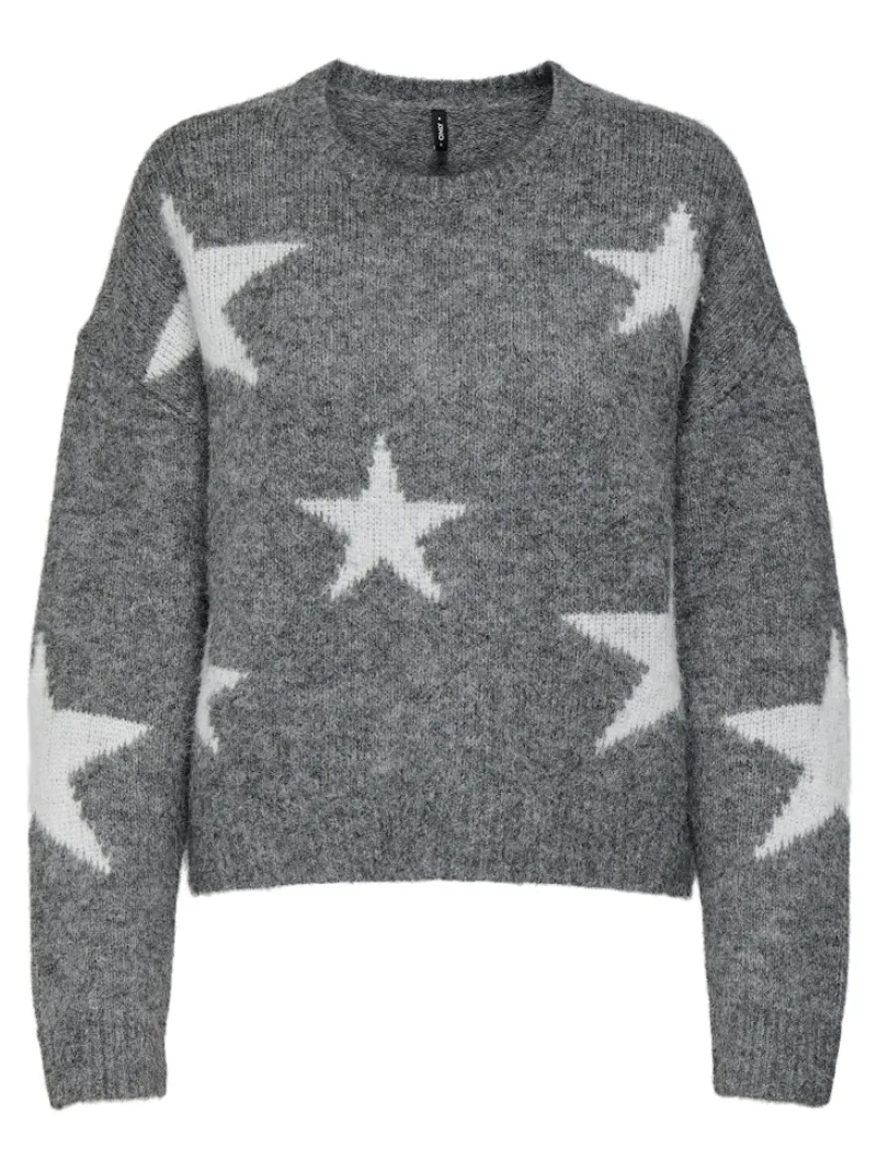 Only Pullover & Sweatshirts*ONLAZU LS STAR O-NECK KNT Dark Grey Melange