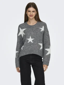 Only Pullover & Sweatshirts*ONLAZU LS STAR O-NECK KNT Dark Grey Melange