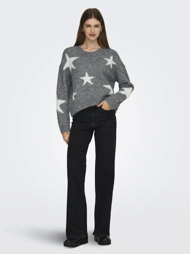 Only Pullover & Sweatshirts*ONLAZU LS STAR O-NECK KNT Dark Grey Melange