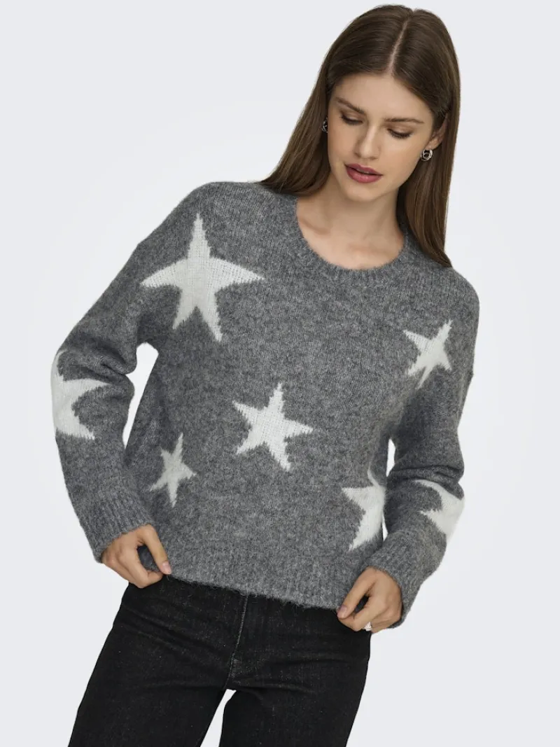 Only Pullover & Sweatshirts*ONLAZU LS STAR O-NECK KNT Dark Grey Melange
