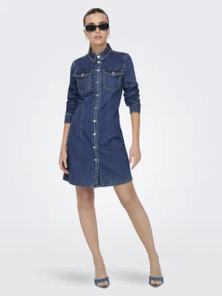 Only Kleider*ONLBELIEVE LS STRETCH DNM DRESS QYT Medium Blue Denim