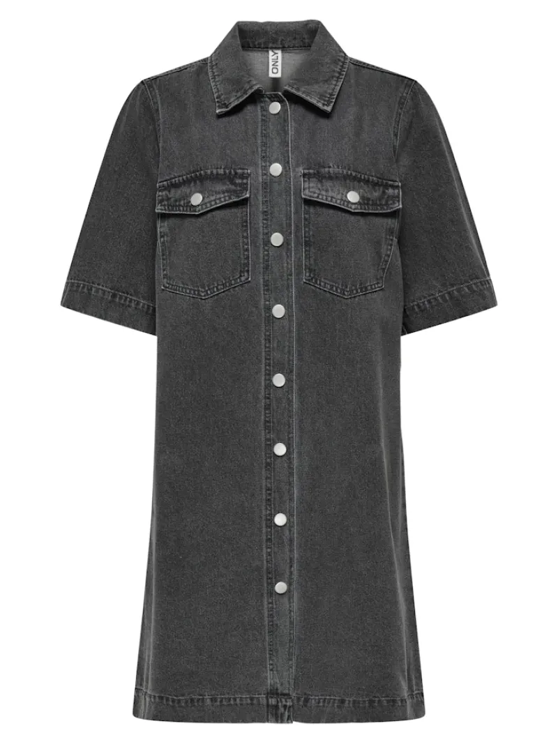 Only Kleider*ONLBELLE S/S BUTTON DRESS DNM GUA NOOS Washed Black