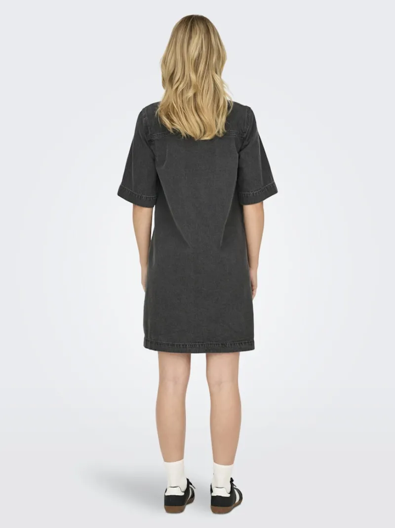Only Kleider*ONLBELLE S/S BUTTON DRESS DNM GUA NOOS Washed Black