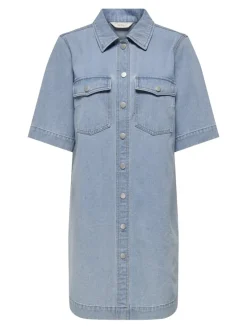 Only Kleider*ONLBELLE S/S BUTTON DRESS DNM GUA NOOS Light Blue Denim