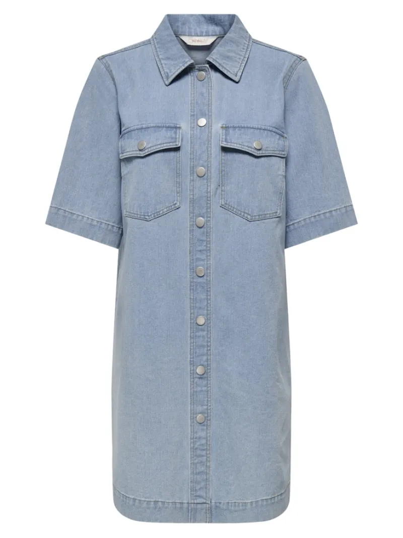 Only Kleider*ONLBELLE S/S BUTTON DRESS DNM GUA NOOS Light Blue Denim