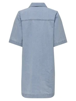 Only Kleider*ONLBELLE S/S BUTTON DRESS DNM GUA NOOS Light Blue Denim