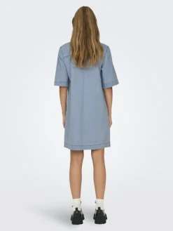 Only Kleider*ONLBELLE S/S BUTTON DRESS DNM GUA NOOS Light Blue Denim