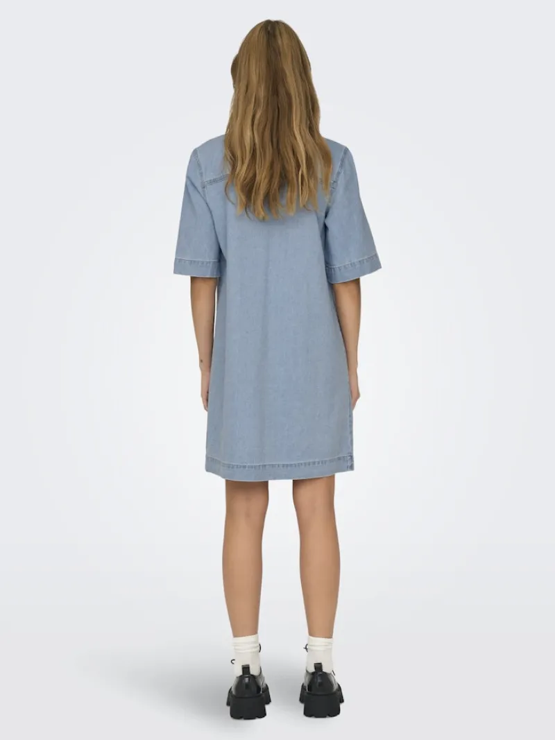 Only Kleider*ONLBELLE S/S BUTTON DRESS DNM GUA NOOS Light Blue Denim