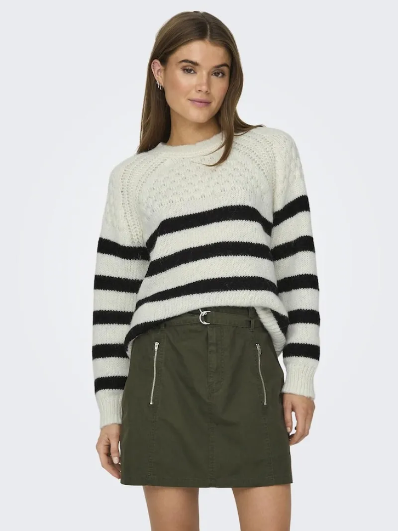 Only Pullover & Sweatshirts*ONLBILLIE LIFE LS STRIPE O-NECK EX KNT Cloud Dancer