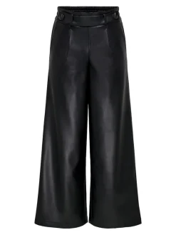 Only Hosen*ONLBINA FAUX LEATHER WIDE PANT BF OTW Black