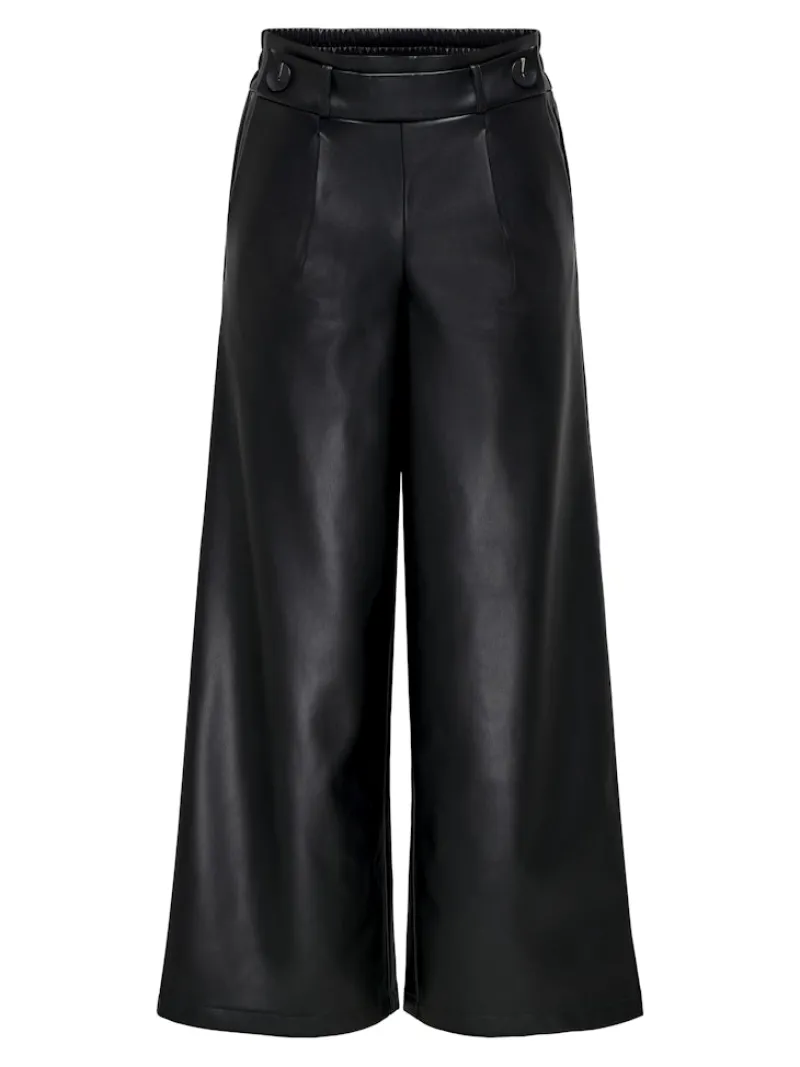 Only Hosen*ONLBINA FAUX LEATHER WIDE PANT BF OTW Black