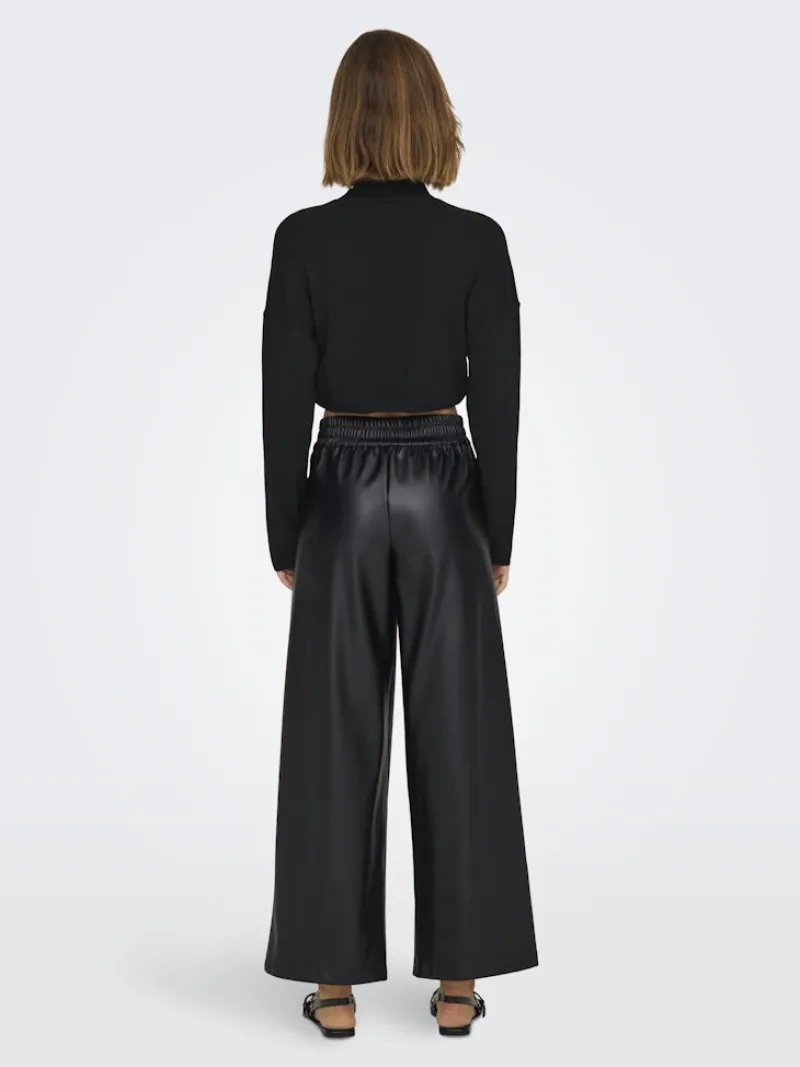 Only Hosen*ONLBINA FAUX LEATHER WIDE PANT BF OTW Black