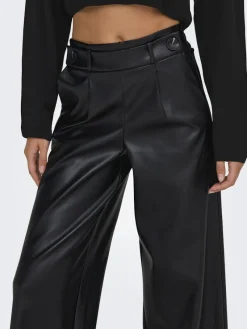 Only Hosen*ONLBINA FAUX LEATHER WIDE PANT BF OTW Black