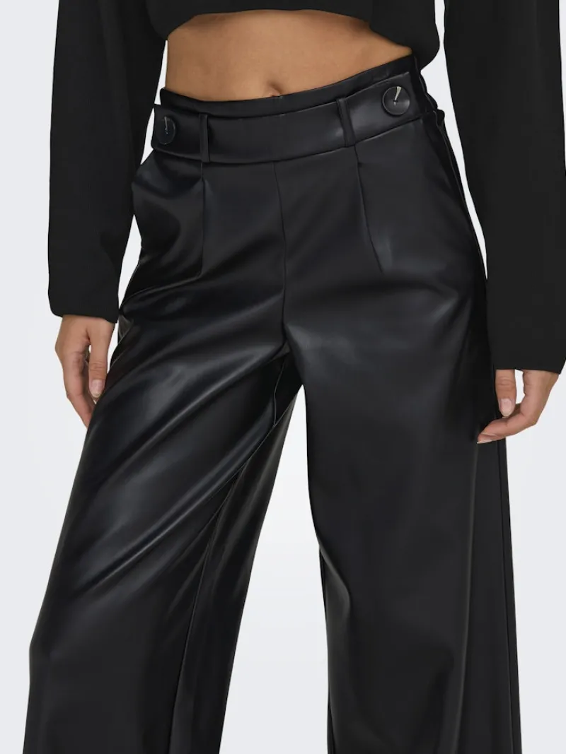 Only Hosen*ONLBINA FAUX LEATHER WIDE PANT BF OTW Black