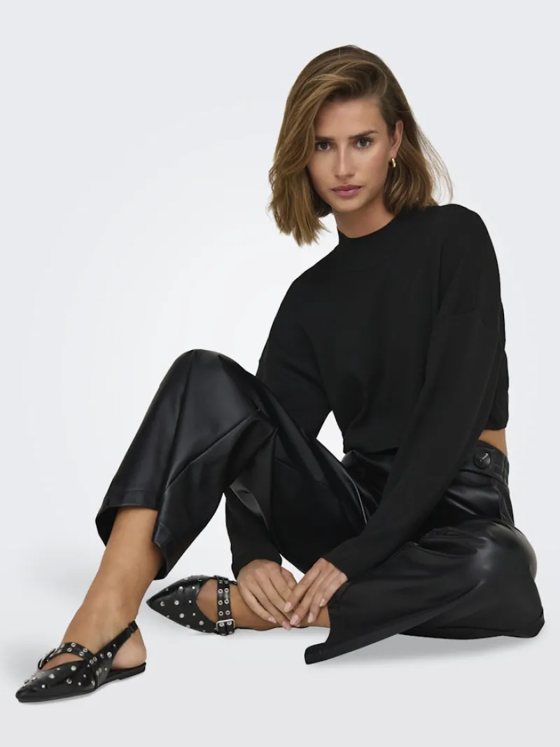 Only Hosen*ONLBINA FAUX LEATHER WIDE PANT BF OTW Black
