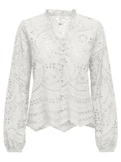 Only Blusen*ONLBINE LALISA LS V-NECK EMB TOP WVN Cloud Dancer