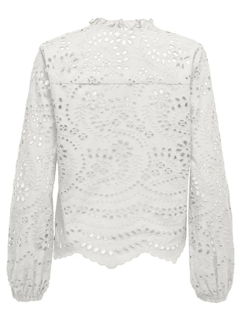 Only Blusen*ONLBINE LALISA LS V-NECK EMB TOP WVN Cloud Dancer