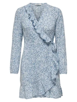 Only Kleider*ONLCARLY L/S WRAP SHORT DRESS NOOS WVN Cashmere Blue