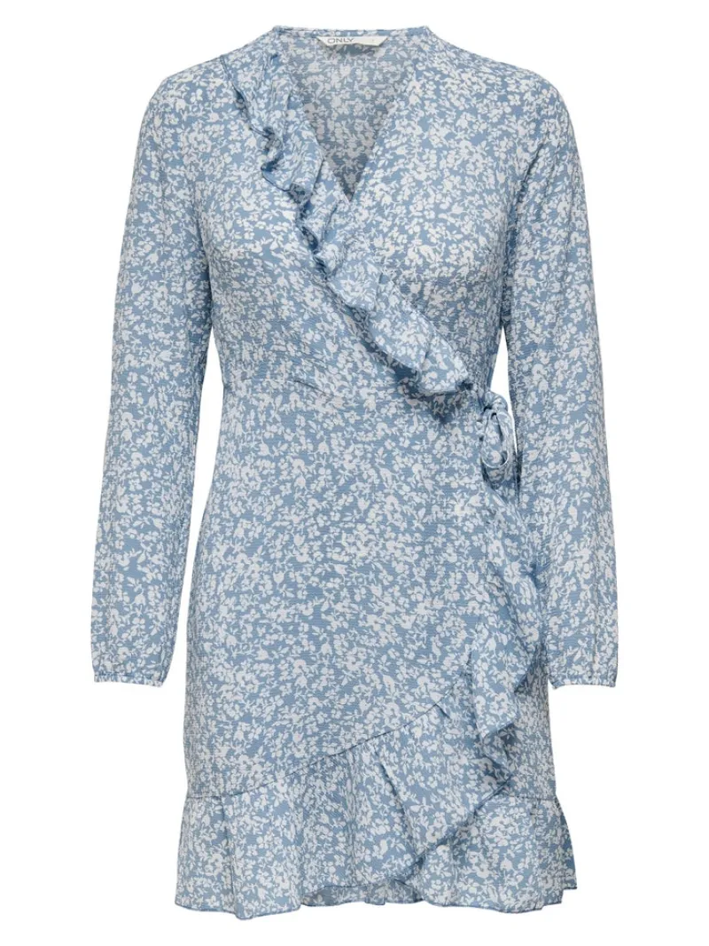 Only Kleider*ONLCARLY L/S WRAP SHORT DRESS NOOS WVN Cashmere Blue